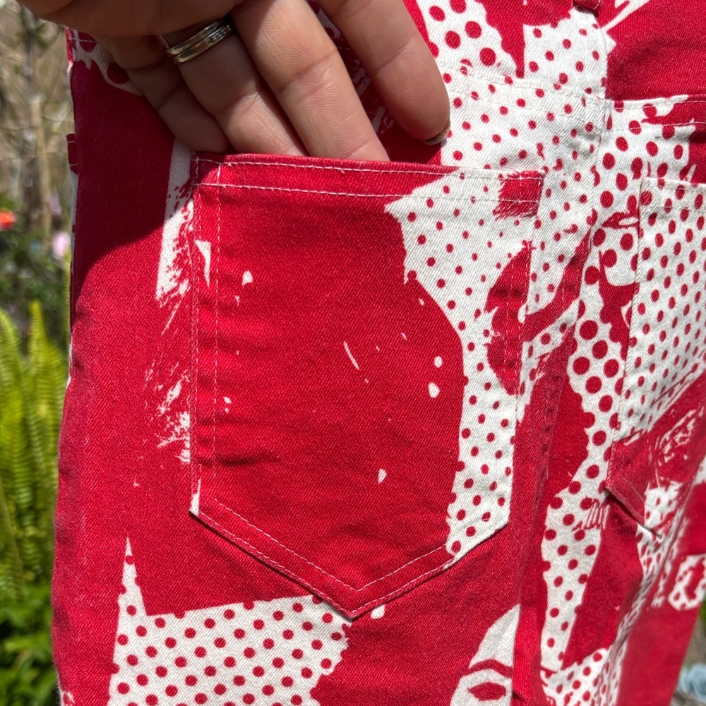 Adiktd Red & White Graphic Flare Jeans - Picture 5 of 5